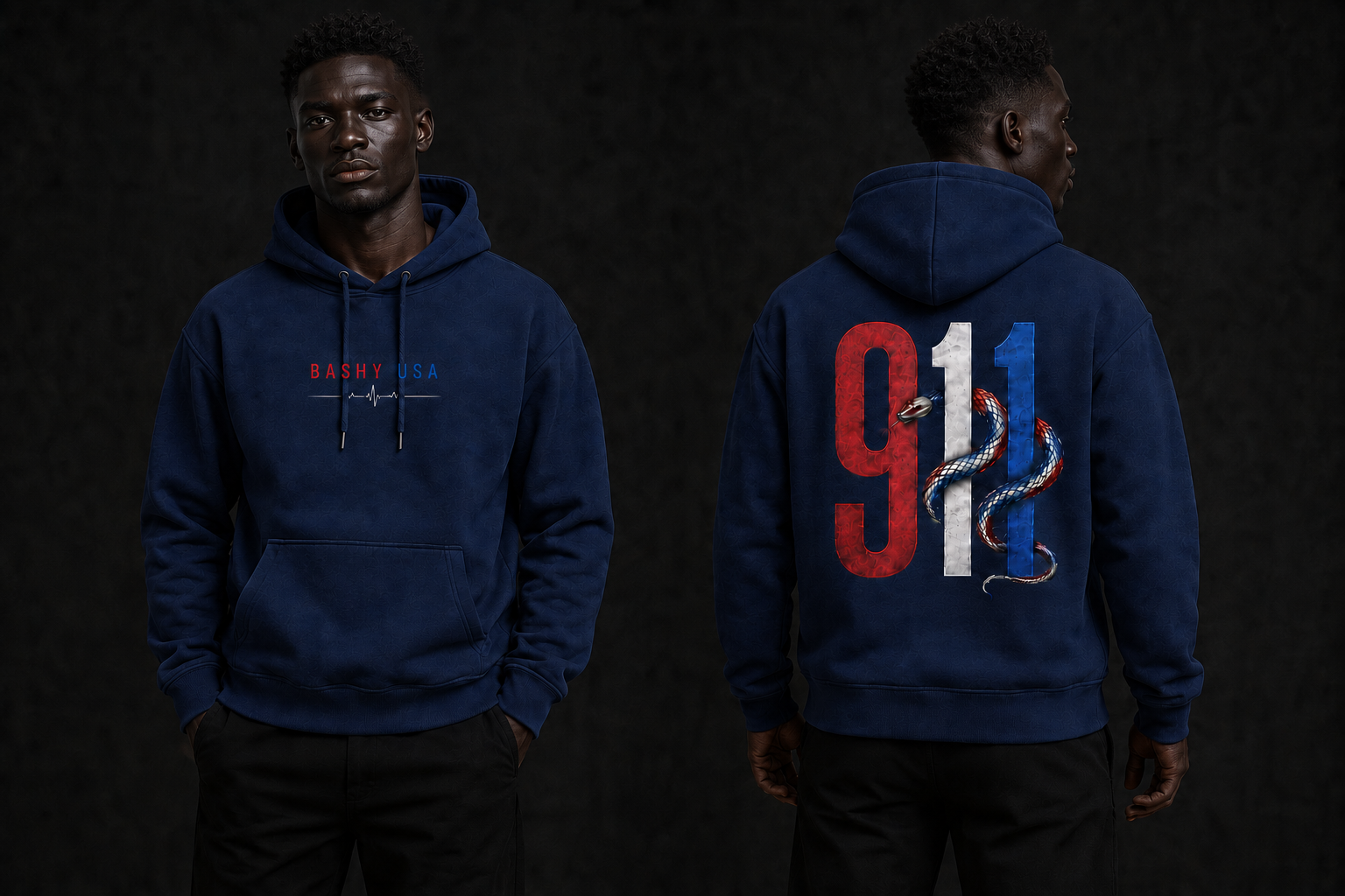 9/11 EMT Hoodie — front and back — Bashy USA